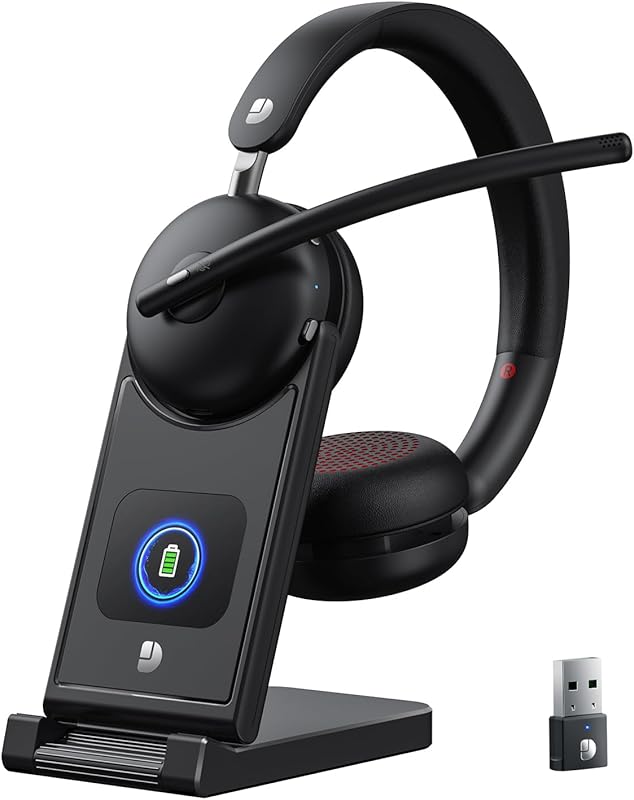 Bluetooth 5.3 Headset with Microphone for Work: Noise Cancelling, 65-H