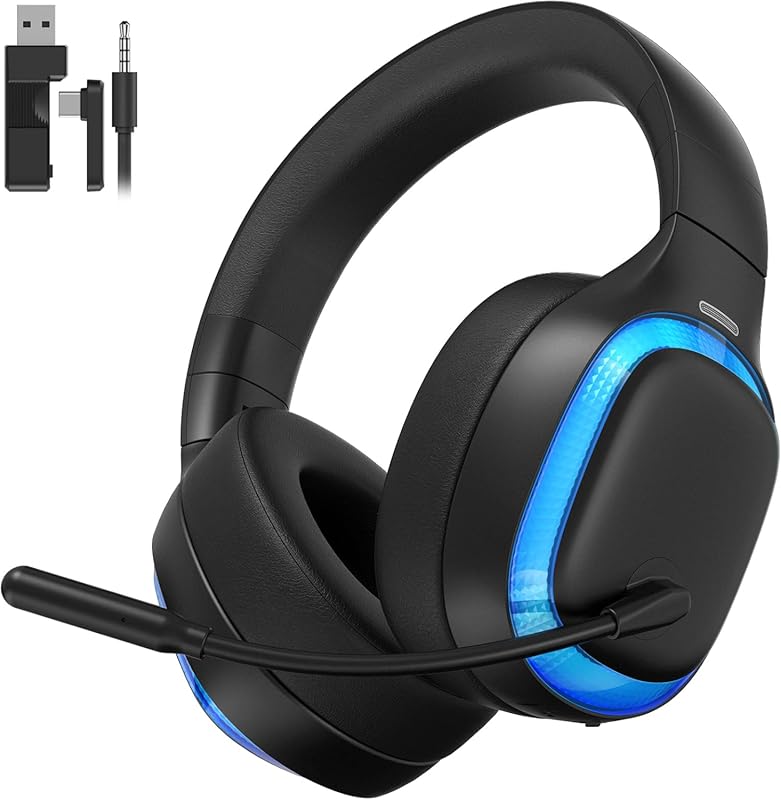 2.4Ghz Wireless Gaming Headset: Bluetooth 5.4, Noise-Canceling Mic, 70
