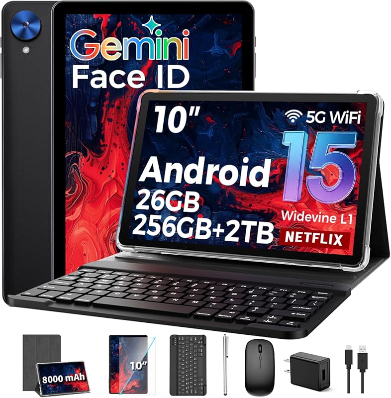2026 10-inch Android 15 Tablet: 26GB RAM, 256GB+2TB, Gemini AI, 8000mA