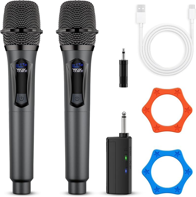 Professional Dual Wireless Mic System: Rechargeable Receiver, Plug-and