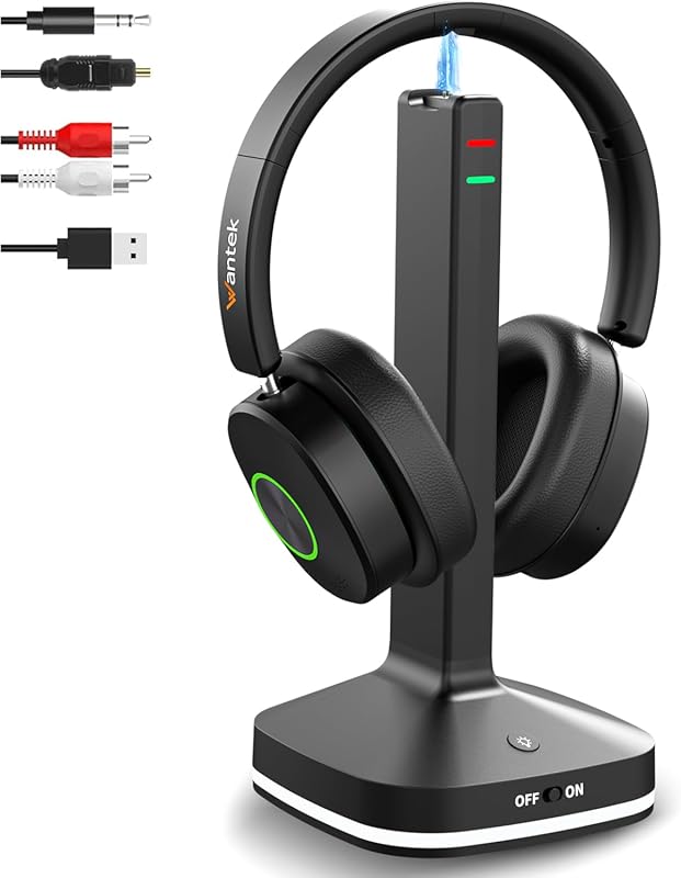 Wantek TV Headphones with Transmitter Charging Base, No Delay Bluetoot
