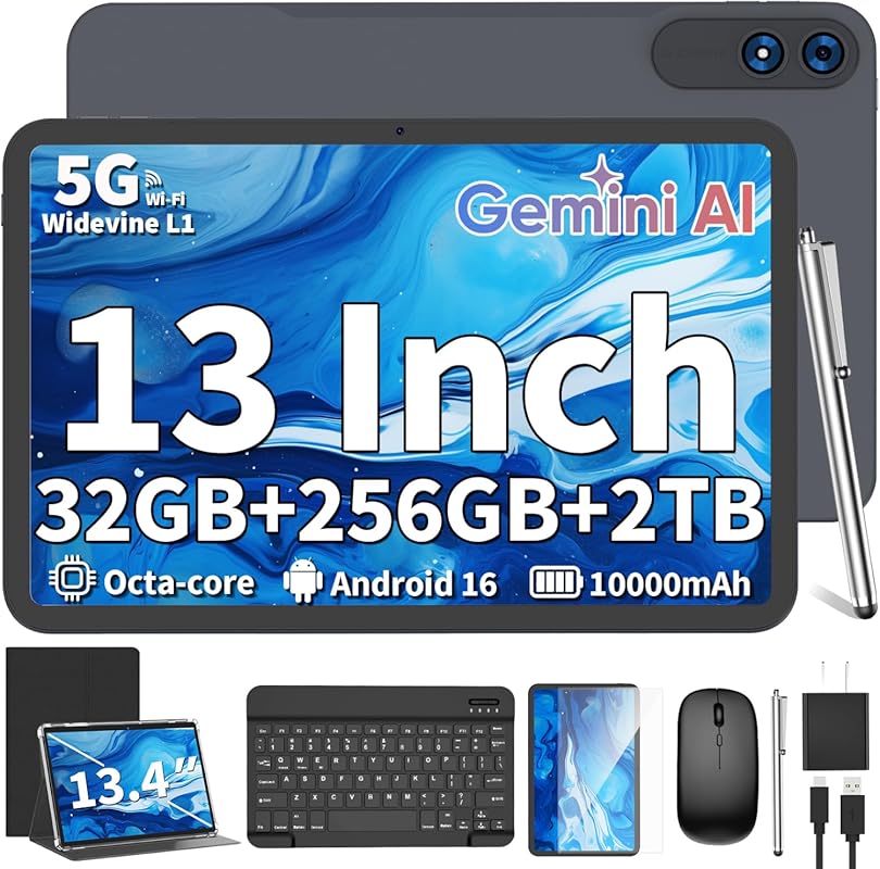 2026 13-inch Android 16 Tablet: 32GB RAM, 256GB+2TB, Gemini AI, 10000m