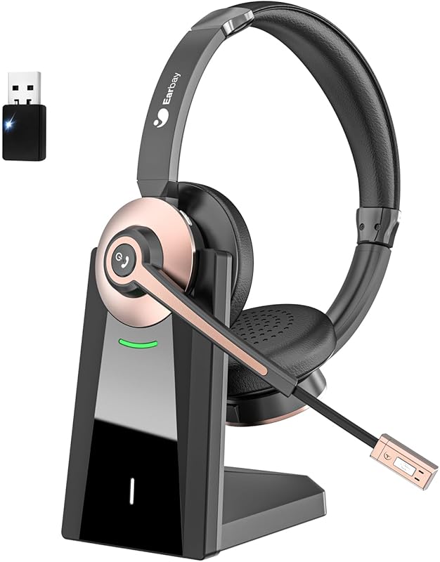 Earbay Wireless Headset with Noise Canceling Mic, USB Dongle, Mute and