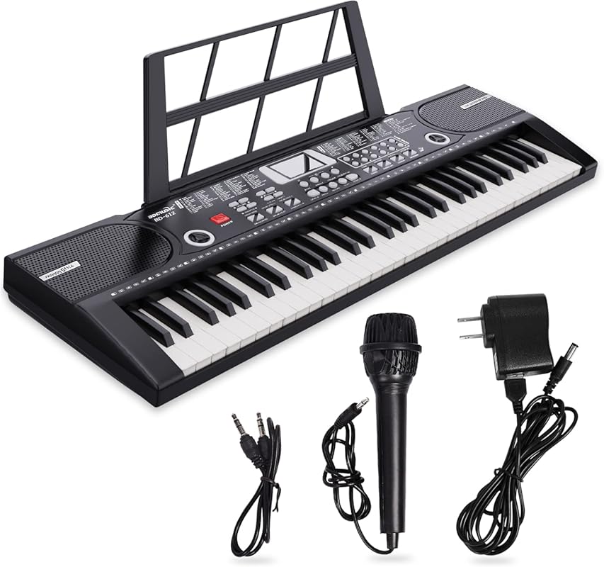 61-Key Portable Keyboard Piano with Built-in Speaker, Microphone, Shee