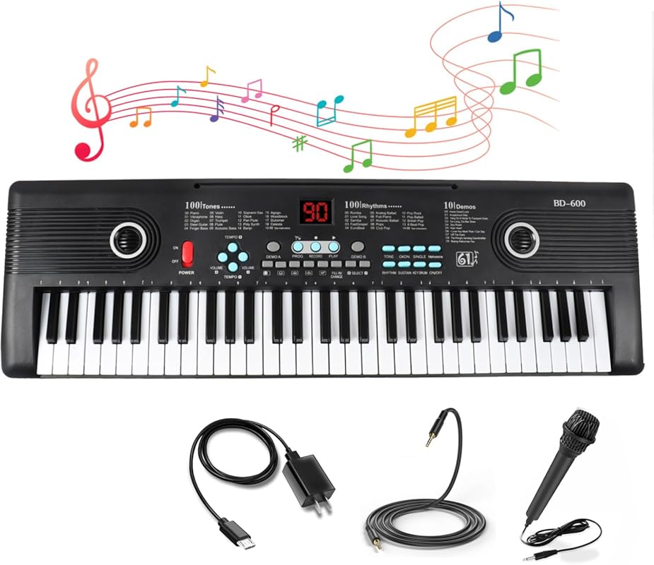 61-Key Portable Digital Piano with Built-In Speaker and Microphone, Gr