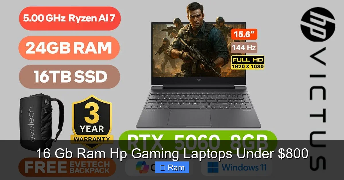 16 Gb Ram Hp Gaming Laptops Under $800
