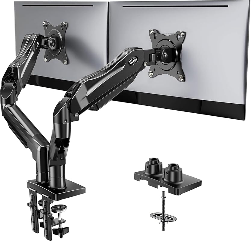 HUANUO FlowLift Dual Monitor Stand, Adjustable Desk Mount 13-32