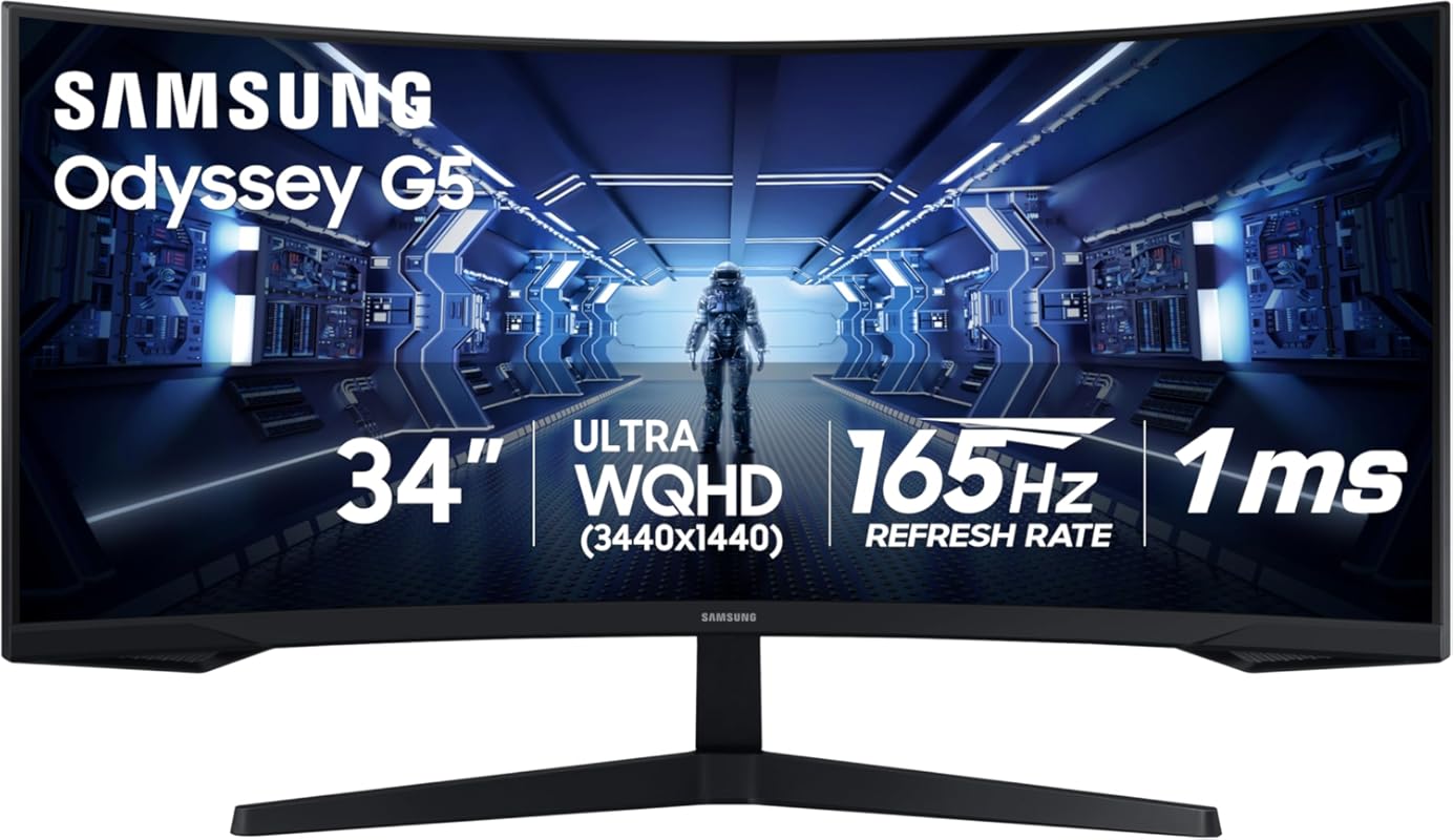 Samsung 34-inch Odyssey G5 Ultra-Wide Curved Gaming Monitor with 1000R