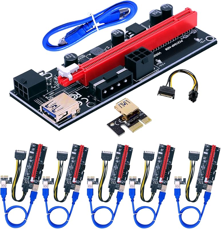 PCI-E 009S GPU Riser Adapter: PCIE X1 to X16 Extender for Bitcoin, Lit