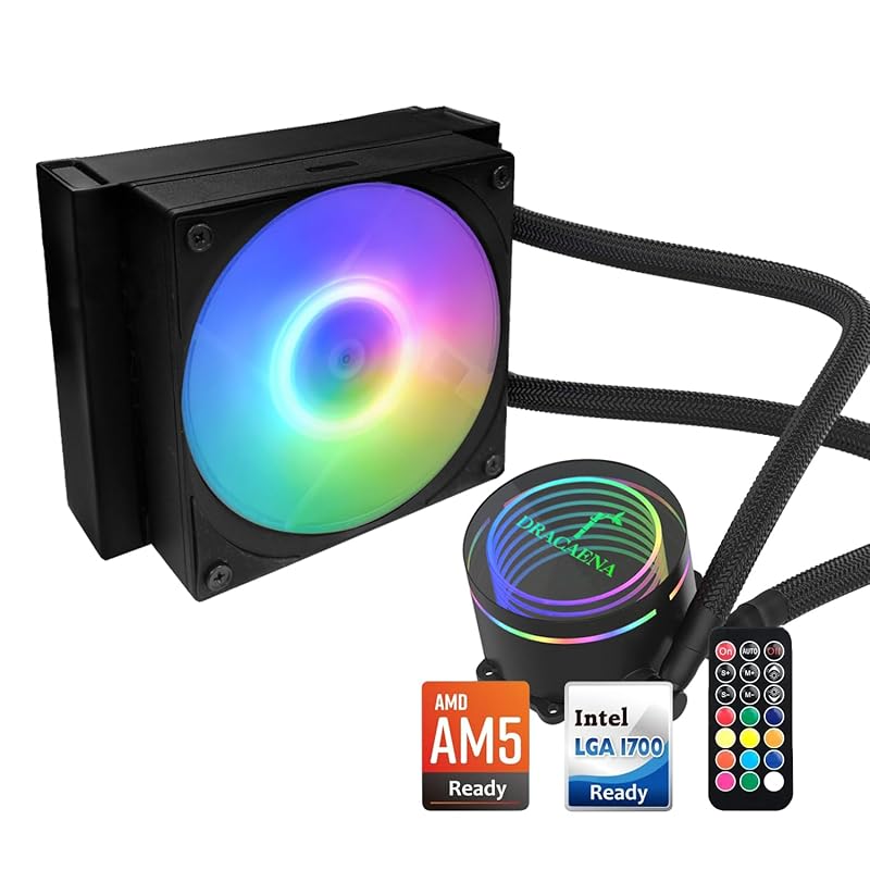 Dracaena.io 120mm AIO CPU Cooler with ARGB Remote Control, Quiet PWM F