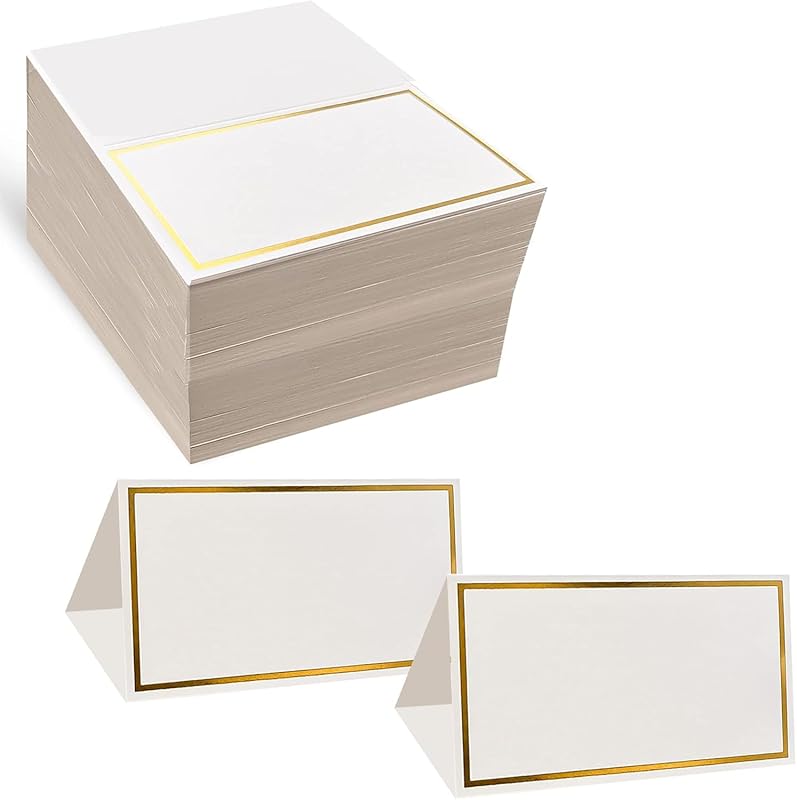100 Gold Foil Border Tent Name Place Cards 2x3.5 Inches for Weddings B