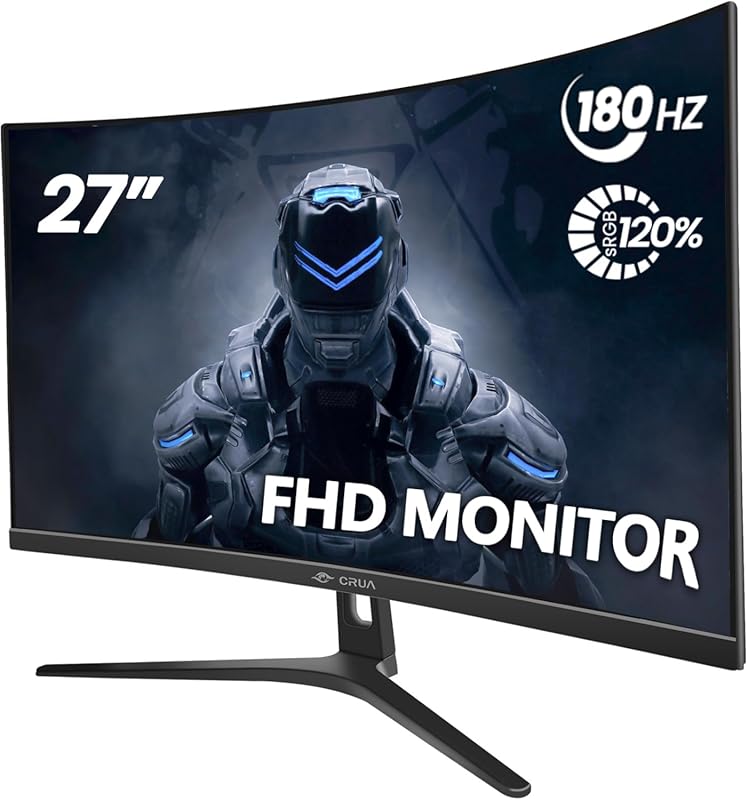 CRUA 27-Inch Curved Gaming Monitor with FHD 1080p, 144Hz/180Hz Refresh