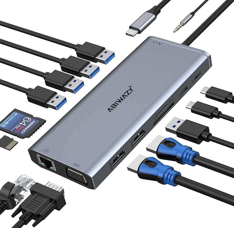 14-in-1 USB C Docking Station: Triple Display with 2 HDMI 4K, VGA, 100