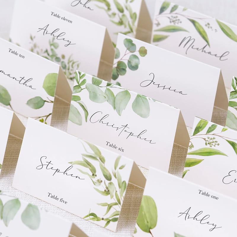 Crisky 120 Pack Greenery Place Cards – 2x3.5 Inch Blank Seating Name C