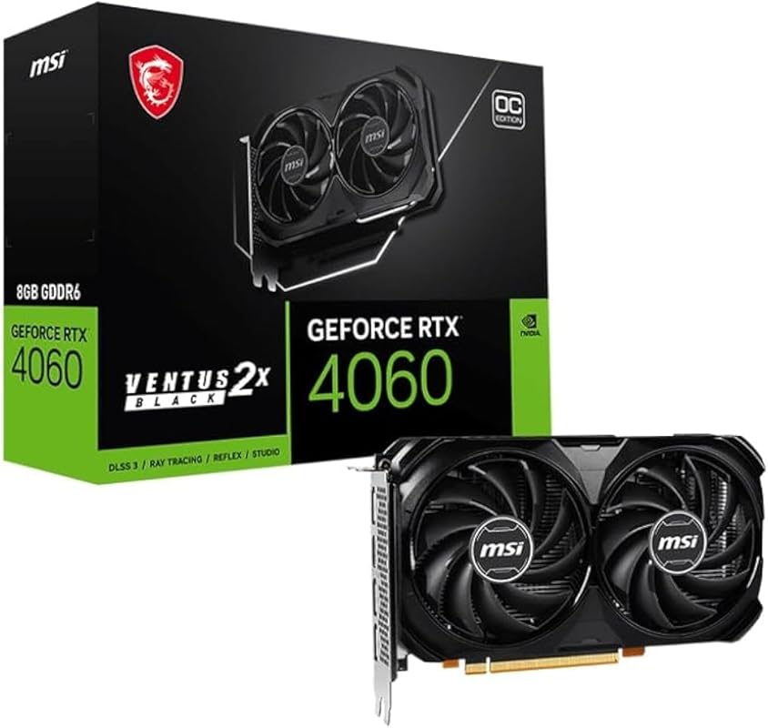 MSI GeForce RTX 4060 Ventus 2X Black 8G OC Gaming Graphics Card with 8