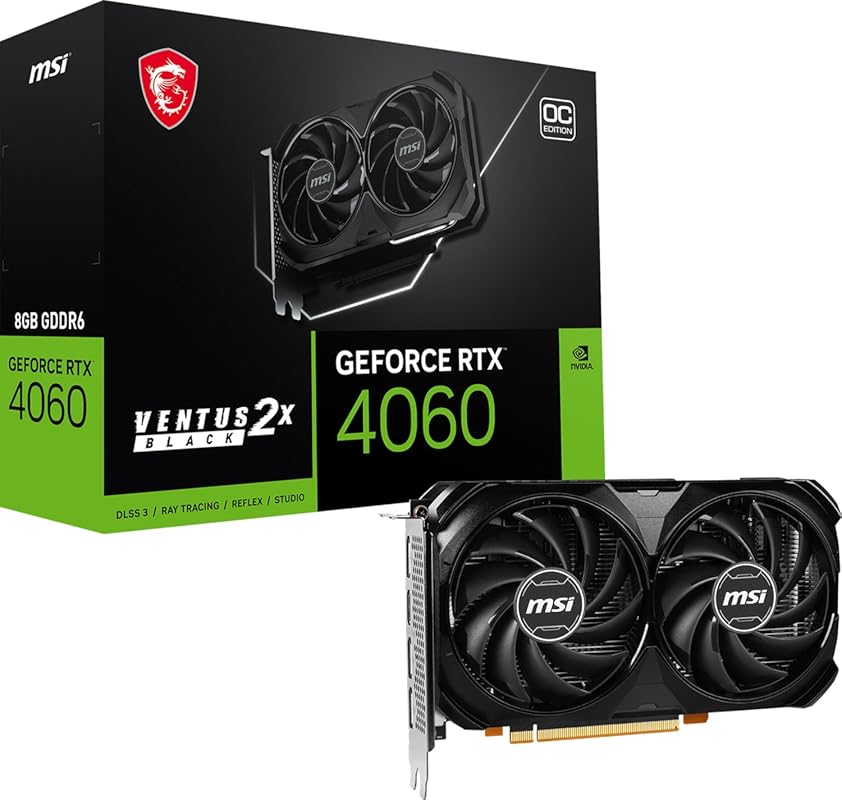 MSI Gaming GeForce RTX 4060 Ventus 2X Black 8G OC Graphics Card with A