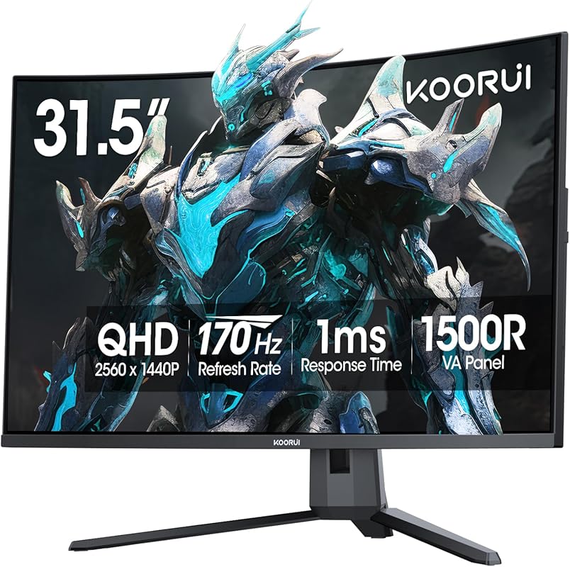 KOORUI 32-inch Curved Gaming Monitor: 170Hz, 1ms, QHD, 90% DCI-P3, Ada