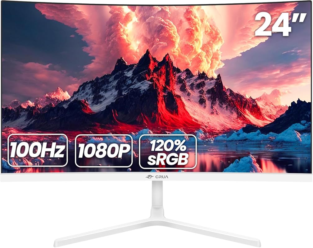 CRUA 24-inch Curved FHD Monitor with 100Hz Refresh, 120% sRGB, HDMI an