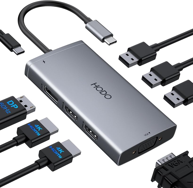 USB C Docking Station for 3 Monitors with Quad Display, 4K HDMI/DP/VGA