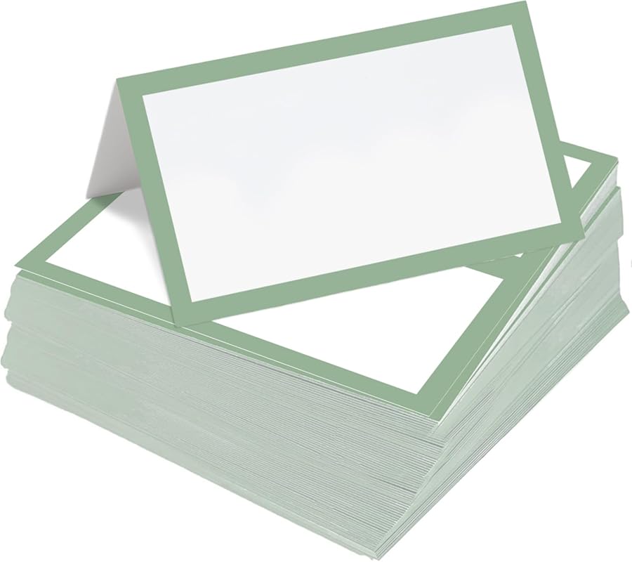 Whaline 100 Sage Green Place Cards 3.5x2 Inches White Blank Tent Cards