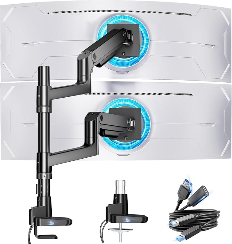 ARES WING Dual Monitor Arm for 17-49 Inch Curved Ultrawide, Heavy-Duty