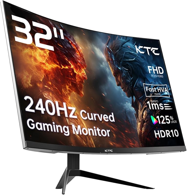 KTC 32-inch Curved Gaming Monitor with 240Hz Refresh, 1080p Resolution