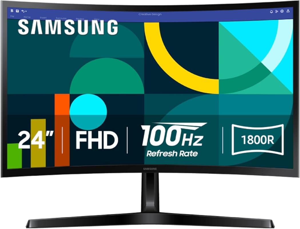 Samsung 24-Inch Essential S3 FHD 1800R Curved Monitor: 100Hz, Game Mod