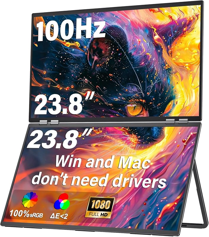 InnoView 23.8-Inch Dual Monitor, 1080P 100% sRGB, Foldable Stackable, 