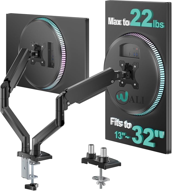 WALI Dual Monitor Stand for 13-32 inch Screens, Gas Spring Height Adju