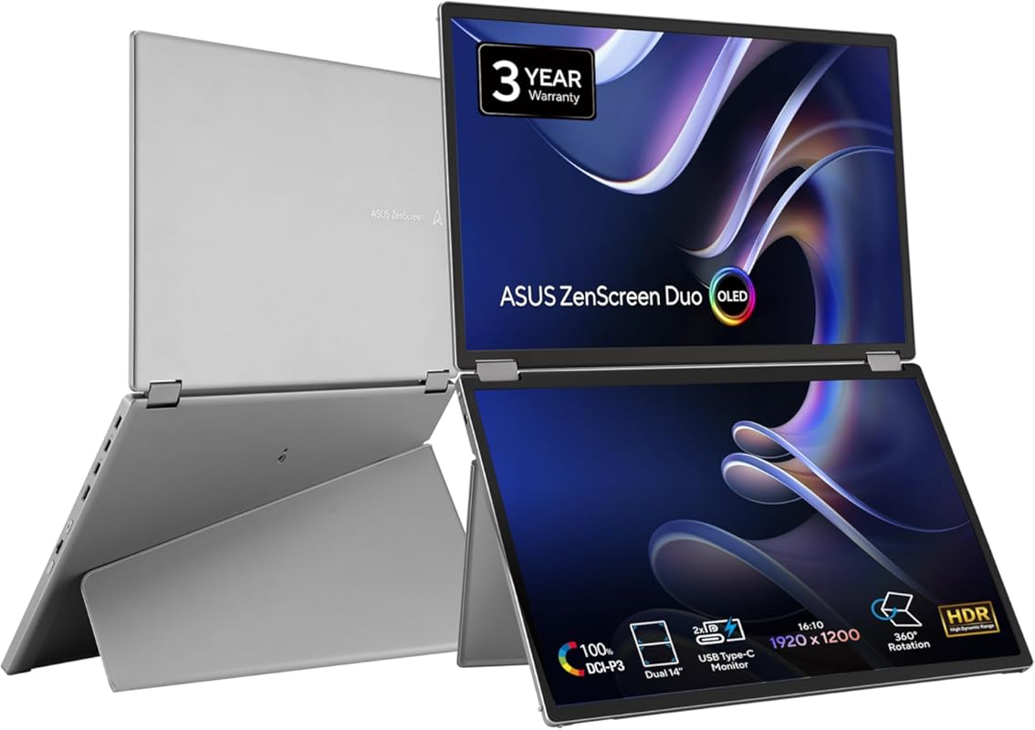ASUS ZenScreen Duo OLED 360° Foldable Dual 14-inch Monitor: 1920x1200,