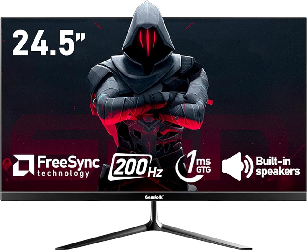 Gawfolk 24.5-Inch Gaming Monitor, FHD 1080p, 200Hz, 1ms, Bezel-less, B