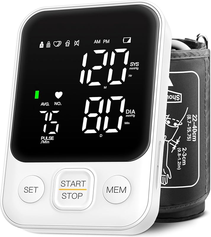 Accurate Upper Arm Blood Pressure Monitor with Adjustable Cuff, LED Ba