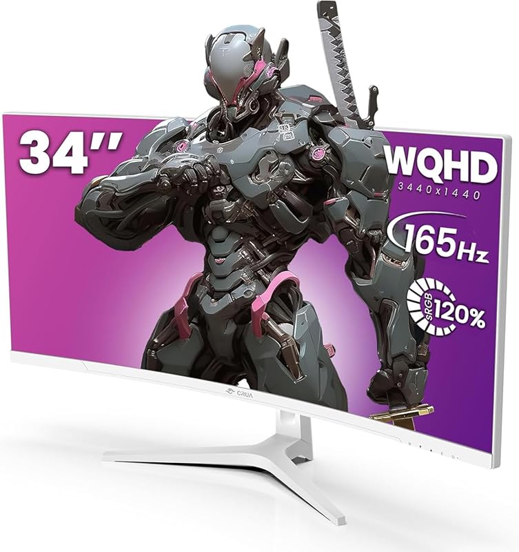 CRUA 34-inch White Ultrawide Curved Gaming Monitor with 1500R Curve, W