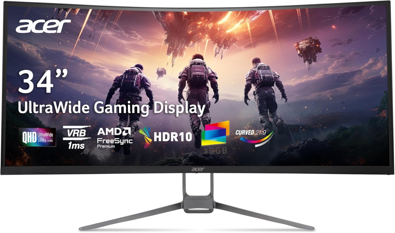 Acer Nitro 34-inch Curved QHD Gaming Monitor with 1000R, 120Hz, AMD Fr