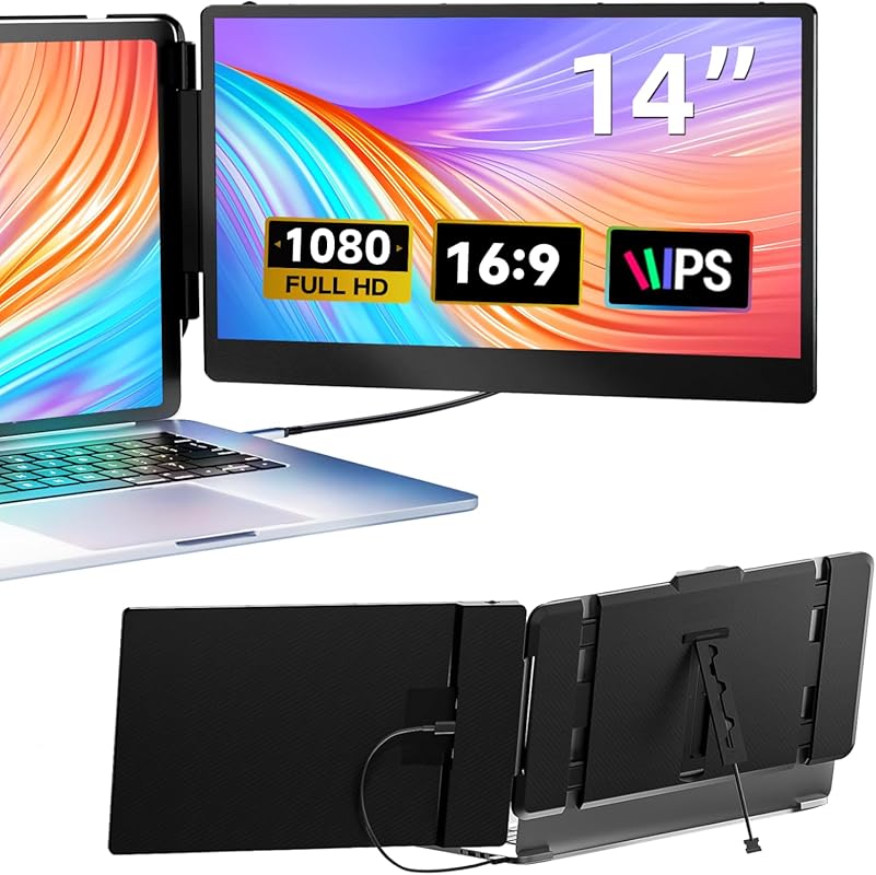 14-inch FHD 1080P IPS Dual Screen Extender, Plug-and-Play, 13.3