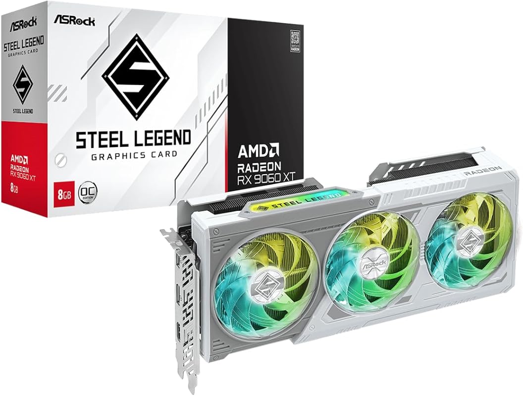 ASRock Radeon RX 9060 XT Steel Legend 8GB GDDR6 OC Graphics Card | 332
