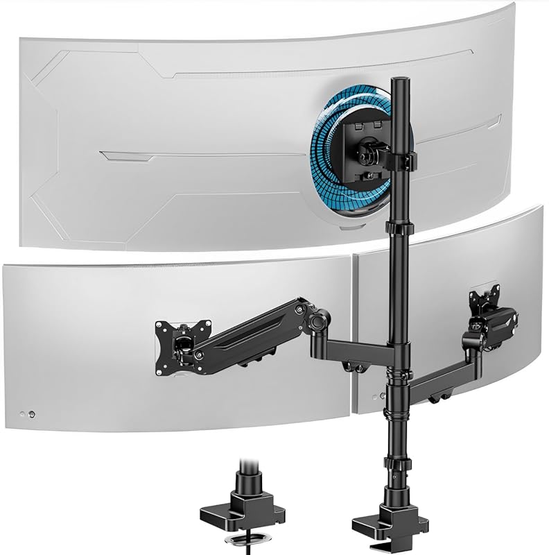 Triple Monitor Mount: Adjustable Arm Gas Spring up to 49