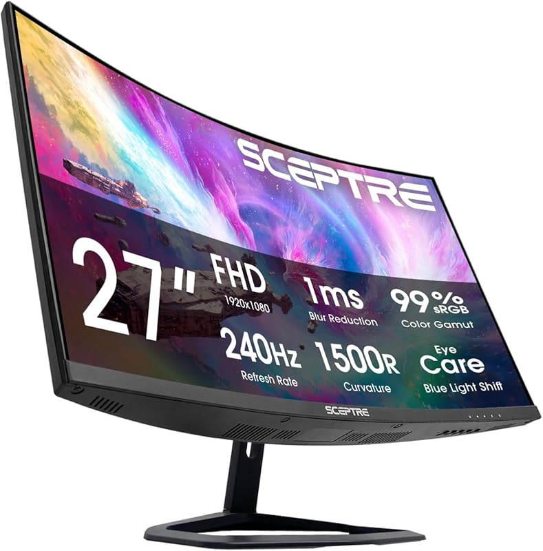Sceptre 27-Inch Curved Gaming Monitor FHD 1080p, 240Hz, 1500R Curvatur