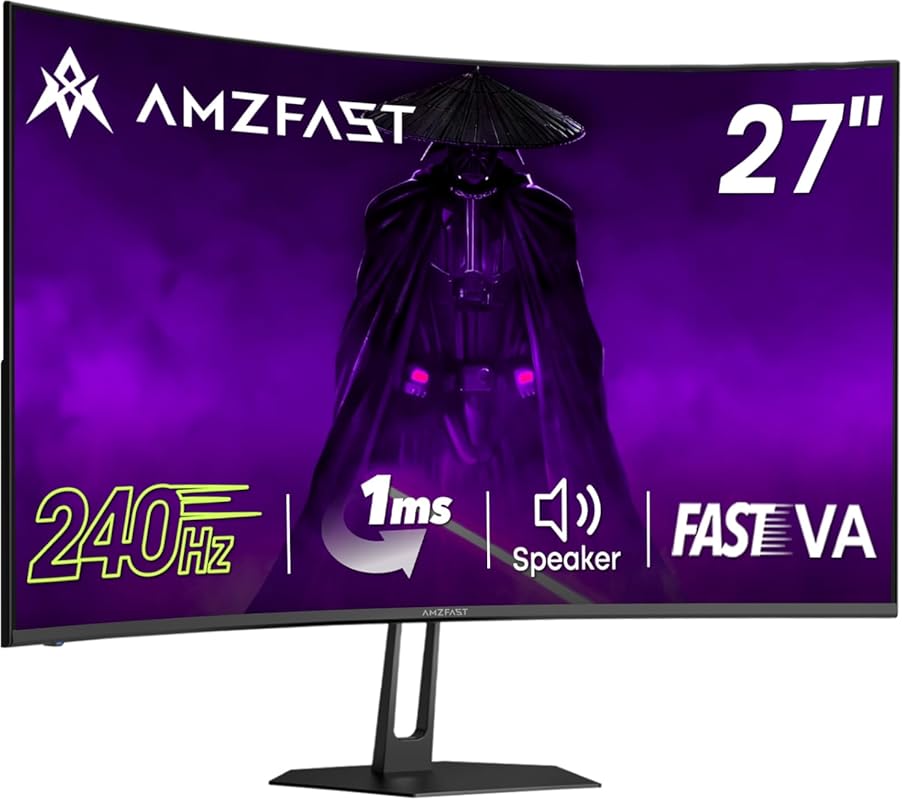 Amzfast 27-Inch 240Hz Curved FHD Gaming Monitor with MPRT 1ms, VA Pane