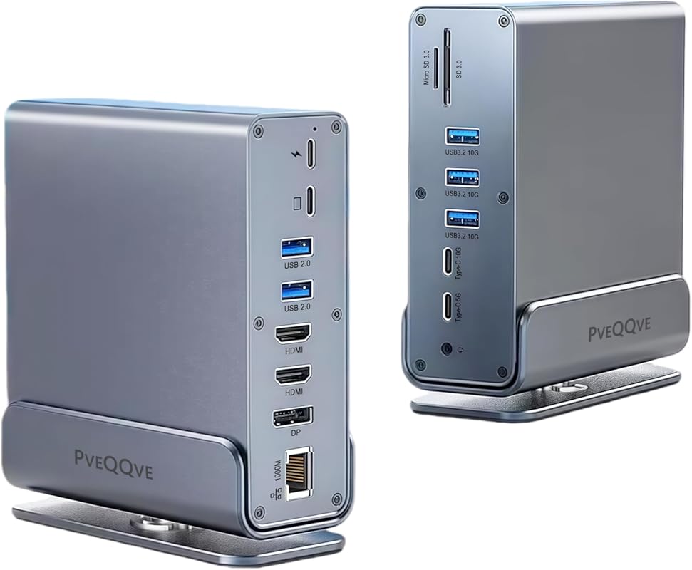 15-in-1 Vertical USB C Docking Station for 3 Monitors with 2 HDMI & Di