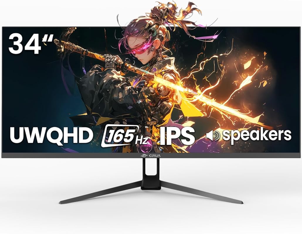 CRUA 34-inch Ultrawide IPS Gaming Monitor with UWQHD 3440x1440, 165Hz,