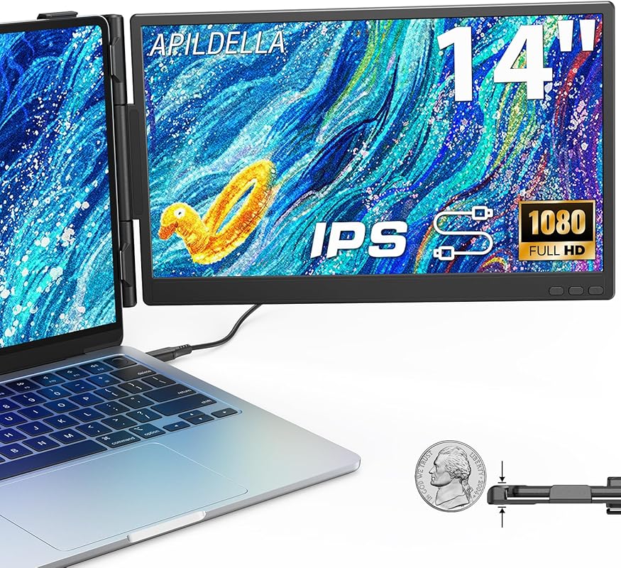 14-inch 1080P FHD Dual Laptop Screen Extender with Speaker, Plug-Play