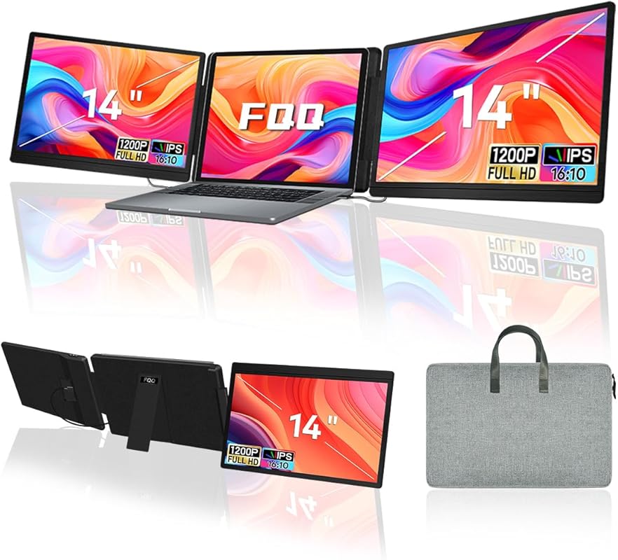 14-inch FHD 1200P IPS Dual/Triple Screen Extender, 360° Flip, USB-C/HD