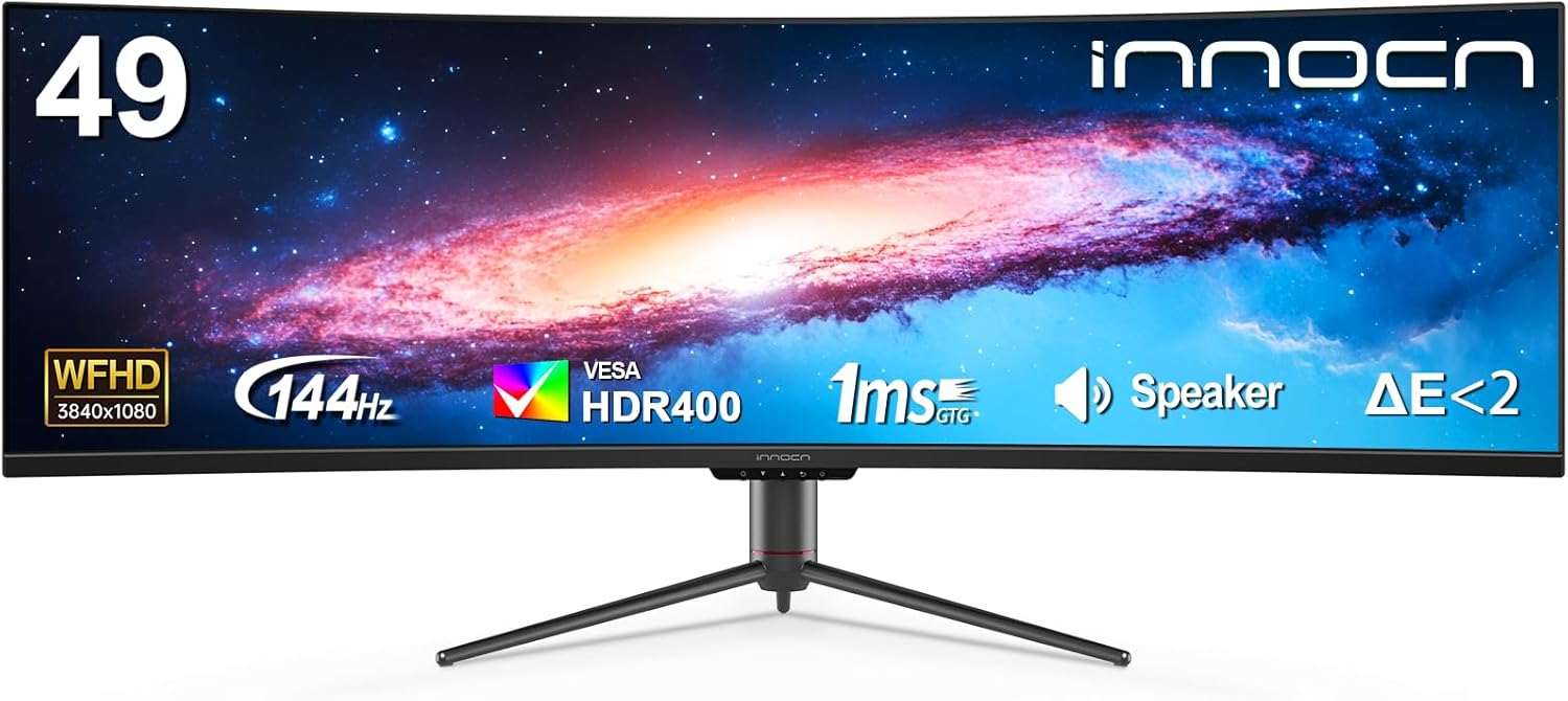 INNOCN 49-inch Curved Ultrawide Monitor 3840x1080P 144Hz 32:9 R1800 Cu