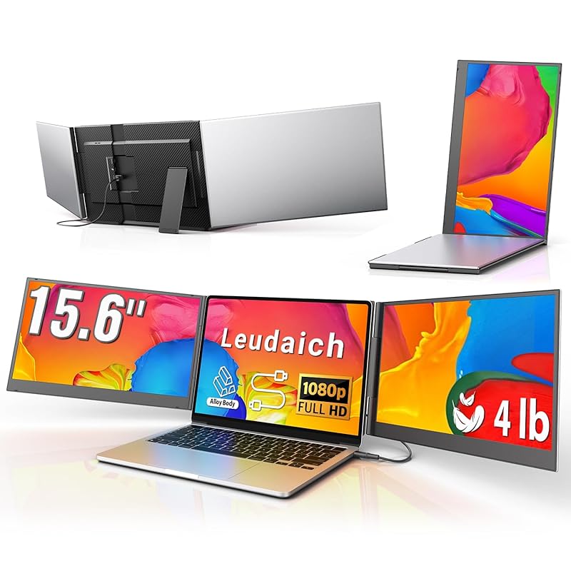 15.6-inch Triple Screen Extender: 1080p FHD IPS, One Cable Connection,