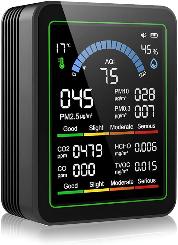 Professional 10-in-1 Air Quality Monitor: Detects CO2, CO, TVOC, HCHO,