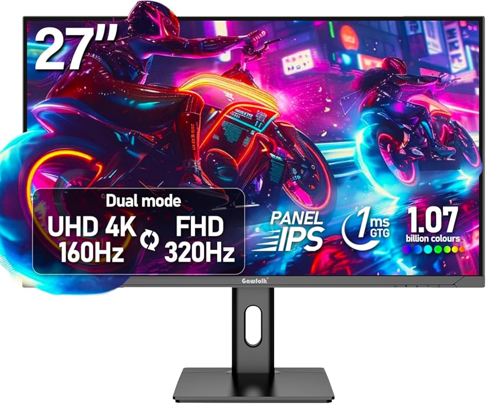 Gawfolk 27-Inch 4K Gaming Monitor: Dual Mode 160Hz UHD/320Hz FHD, IPS,
