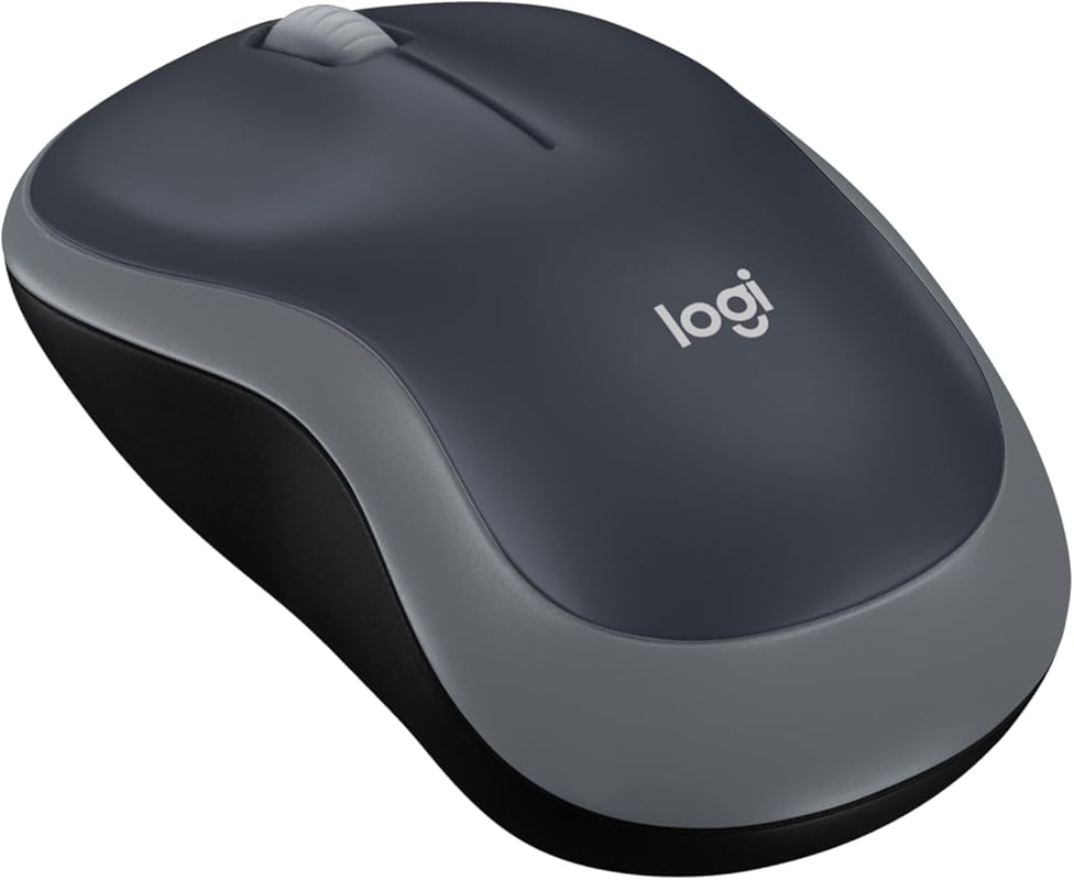 Logitech M185 Compact 2.4 GHz Wireless Mouse with USB Mini Receiver, 12‑Month Battery, 1000 DPI Optical, Ambidextrous – Swift Grey