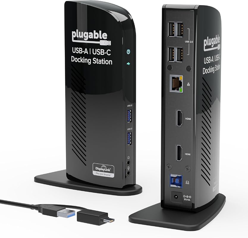 Plugable Universal Dock UD‑3900, Dual HDMI 4K, USB‑C/USB‑3.0, Gigabit