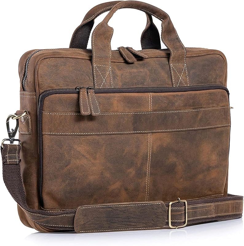 18‑Inch Genuine Leather Laptop Briefcase – Mens & Womens Messenger Sat